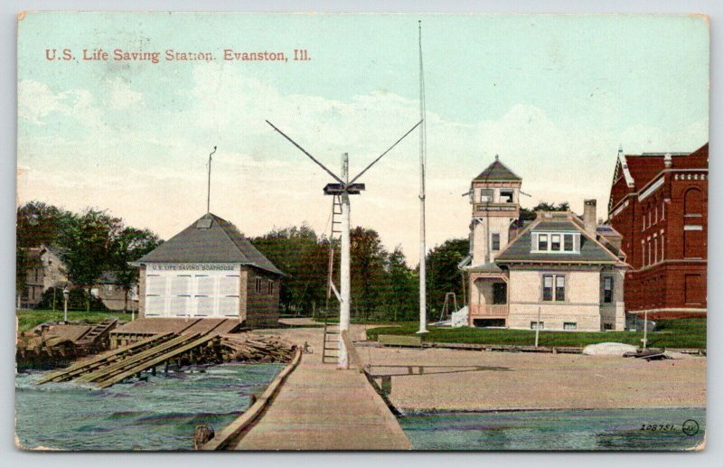 Evanston Illinois~US Life Saving Station~Boat House~Observation Tower~1910 