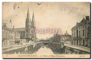 Old Postcard Chalons sur Marne The Theater and the Church of Our Lady
