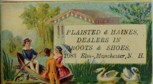 1870's-80's Plaisted & Haines Boots & Shoes Pond Swans Men Lady Row-Boat P44