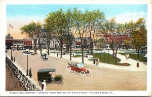 Postcard PA Wilkes-Barre Public Square Park Main Street Curt Teich 1920s V193