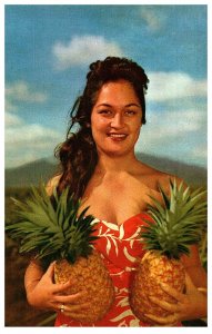 Luscious View Pineapples Beautiful Hawaiian Woman Hawaii Postcard