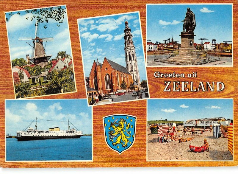 B110159 Netherlands Groeten uit Zeeland Statue, Church Mill Beach Ship