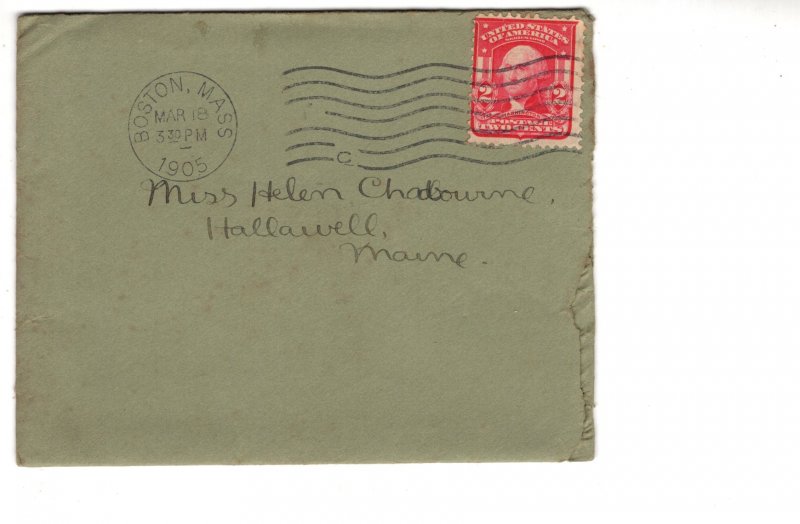 Correspondence, Boston to Maine, United States Postal Cover, 2 Cent Used 1905