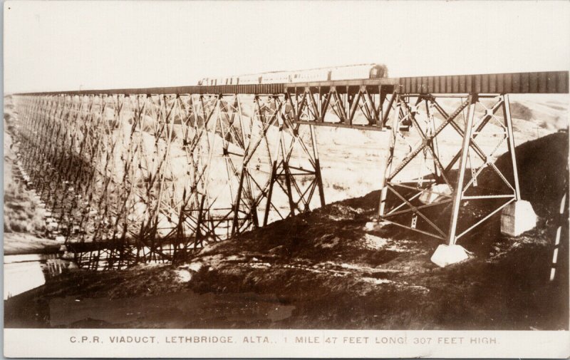 CPR Viaduct & Train Lethbridge Alberta AB Unused RPPC Postcard G13