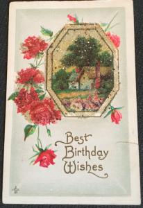 Postcard Unused but addressed “Best Birthday Wishes” Small beads on front LB