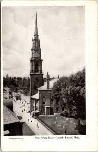 Black white Park Street Church Clock People Boston Massachusetts MA Postcard UNP