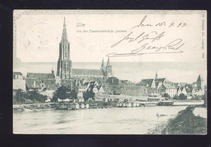 ULM GERMANY VON DER EISENBAHNBRUCKE GESEHEN ANTIQUE VINTAGE POSTCARD