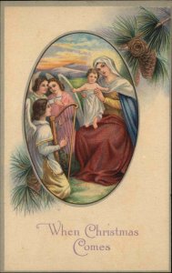 Christmas Nativity Child Angels Harp Baby Jesus Stecher 791A Vintage Postcard