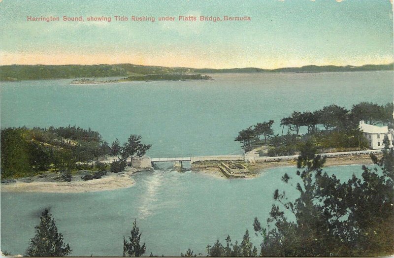 Vintage Postcard; Harrington Sound, Tide Rushing under Flatts Bridge, Bermuda