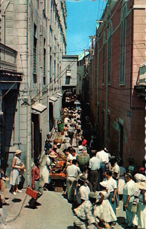 Barbados Bridgetown Market Alley Vintage Postcard C364