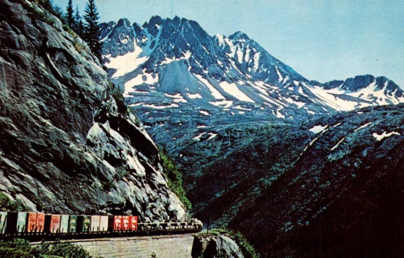 White Pass and Yukon Train on Tunnel Mt,Skagway,AK BIN