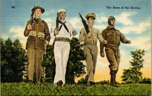 Vtg The Arms of Service Branches Army Navy Airforce Marines Military Postcard