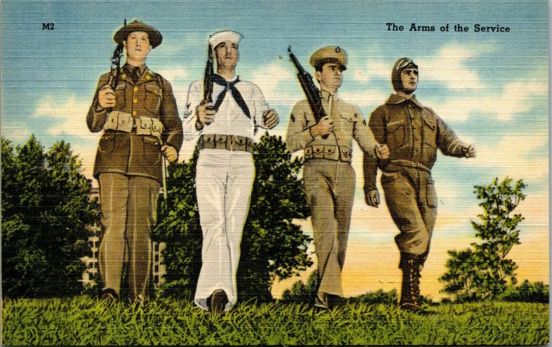 Vtg The Arms of Service Branches Army Navy Airforce Marines Military Postcard