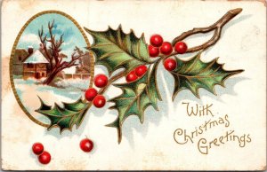 Merry Christmas With Holly 1910