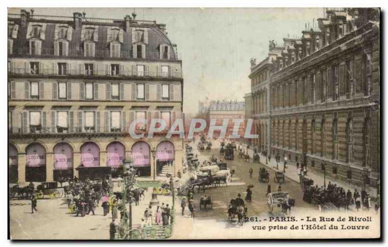 Paris Old Postcard Rue de Rivoli View from the & # 39hotel Louvre