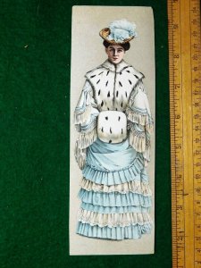 1870s-80s Lovely Lady Fur Collar & Muff Fabulous Dress Feather Hat Card #U