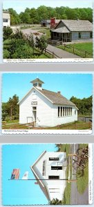 3 Postcards LUDINGTON, MI ~ Marchido School WHITE PINE VILLAGE Town Hall 4x6