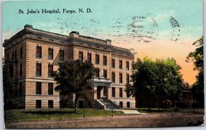 1908 Saint John's Hospital Fargo North Dakota ND Front Building Posted Postcard