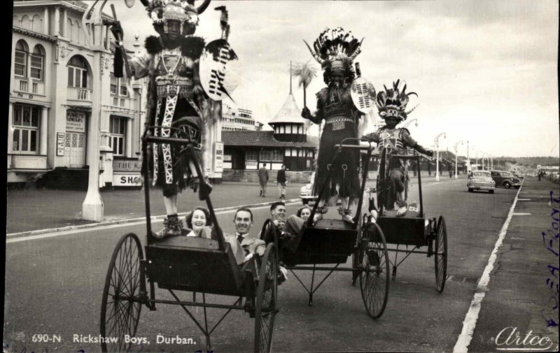 Durban South Africa Rickshaw Indigenous Men Culture Real Photo Vintage Postcard