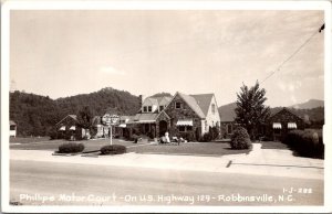 RPPC Phillips Motor Court, Hwy 129 Robbinsville NC Cottages Postcard V78