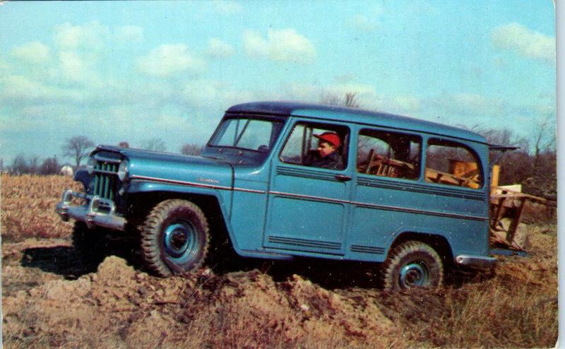 Advertising  JEEP 4 WHEEL DRIVE ~ UTILITY WAGON  Goes Anywhere c1960s Postcard