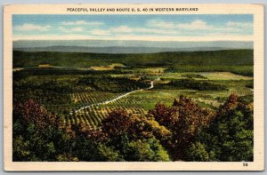 Western Maryland 1940s Postcard Peaceful Valley Route US 40