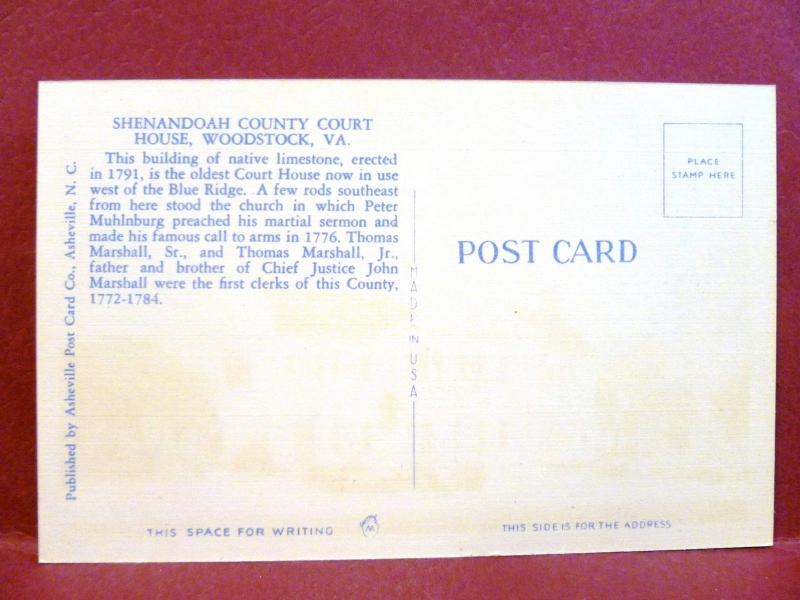 Postcard VA Woodstock Shenandoah County Court House