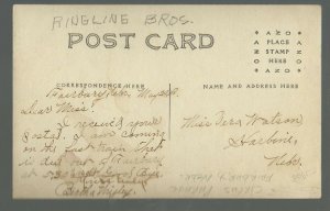 Fairbury NEBRASKA RPPC 1908 RINGLING BROS. CIRCUS PARADE Main Street CROWD