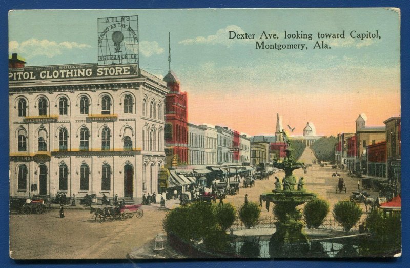 Dexter Avenue looking toward capitol Montgomery Alabama al old postcard