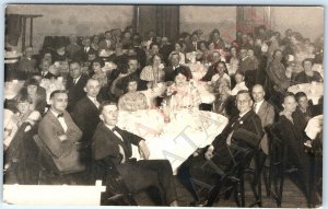 c1920s Banquet Group People Dine RPPC Tea Gentlemen Real Photo Reception? A161