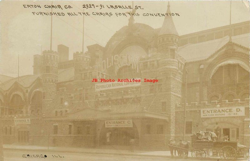 IL, Chicago, Illinois, RPPC, Republican Convention, Entrance, Eaton Chair Ad