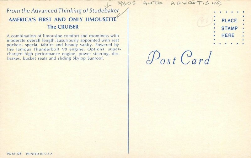 Postcard 1960s automobile Advertising Studebaker Limousette 23-10648