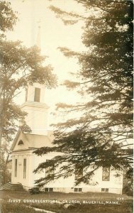 Bluehill Maine First Congregational Church 1920s RPPC Photo Postcard 7226