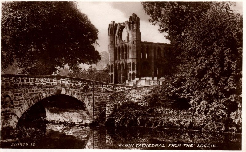 VINTAGE POSTCARD ELGIN CATHEDRAL FROM THE LOSSIE RIVER SCOTLAND RPPC 1930's