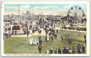 1920 Summit Beach Park Akron Ohio Midway Ferris Wheel Roller Coaster Postcard