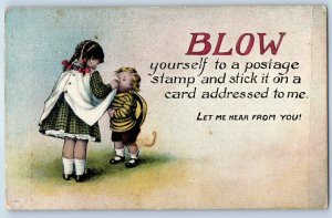 c1910s Children Blow Yourself To A Postage Stamp And Stick It On A Card Postcard