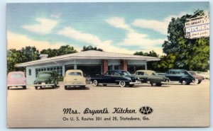 STATESBORO, GA Georgia ~  Roadside MRS. BRYANT'S KITCHEN  c1950s Cars  Postcard