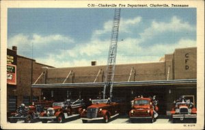Clarksville Tennessee TN Fire Department Linen 1930s-50s Linen Postcard