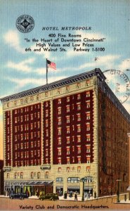 Ohio Cincinnati Hotel Metropole 6th and Walnut Streets 1967