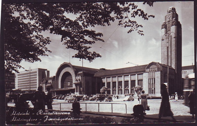 P1455 1961 used postcard helsinki station vintage cars etc view switzerland