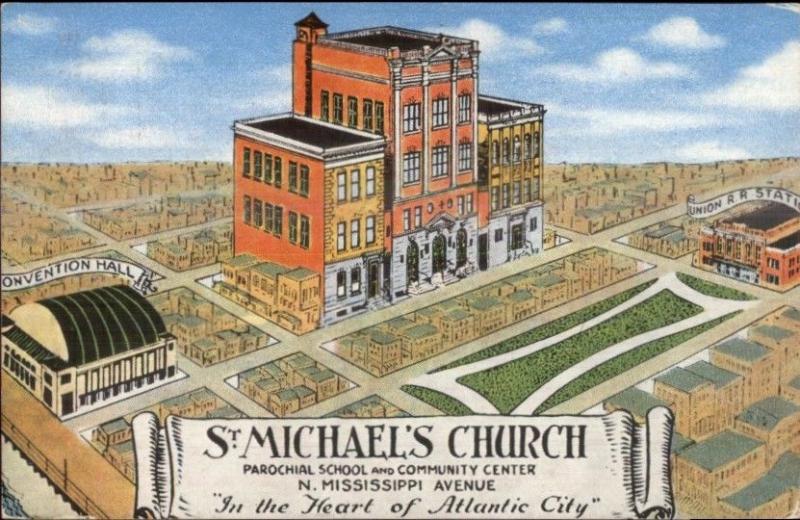 Atlantic City NJ St. Michael's Church Linen Postcard