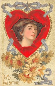 H83/ Valentine's Day Love Holiday Postcard c1910 Pretty Woman Heart 16