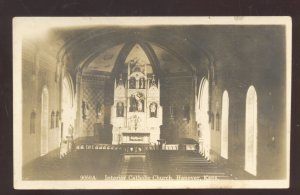 RPPC HANOVER KANSAS CATHOLIC CHURCH INTERIOR J. ZERCHER REAL PHOTO POSTCARD