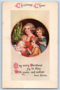 c1910's Christmas Mother And Children Playing Piano Wolf Antique Postcard