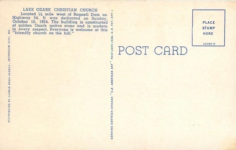 Lake Ozark Missouri~Lake Ozark Christian Church~1954 Postcard