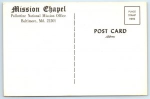 BALTIMORE, Maryland MD ~Chapel PALLOTTINE NATIONAL MISSION OFFICE 4x6 Postcard