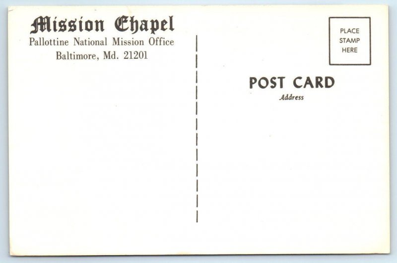 BALTIMORE, Maryland MD ~Chapel PALLOTTINE NATIONAL MISSION OFFICE 4x6 Postcard