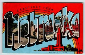 Greetings From Nebraska Postcard Large Big Letter State Kropp 1946 Vintage