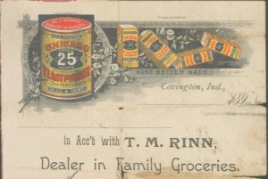 COVINGTON INDIANA~RINN FAMILY GROCERIES-CHICAGO YEAST POWDER~1890s BILLHEAD