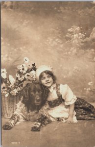 Children Victorian Girl With Her Dog Vintage RPPC C306